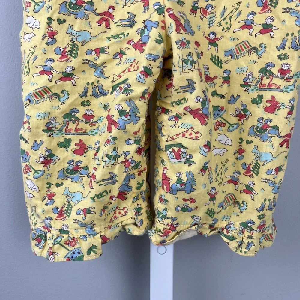 Vintage Three Girls Romper Overalls Baby Girl 12M Yellow Farm Animal‎ Print USA